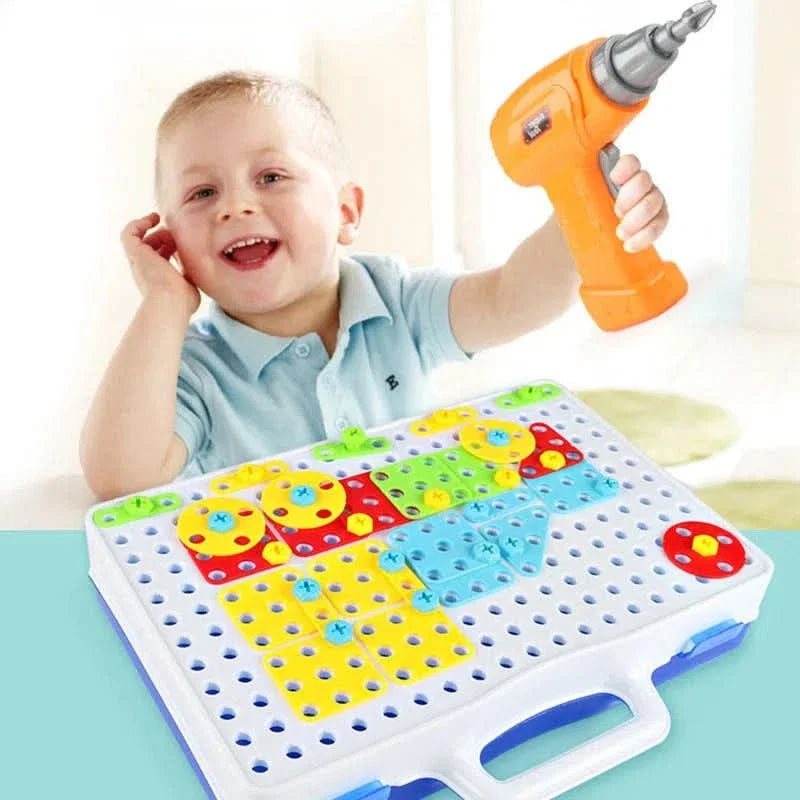 Set creativo con taladro y tablero didáctico en uso – Mil Ideas