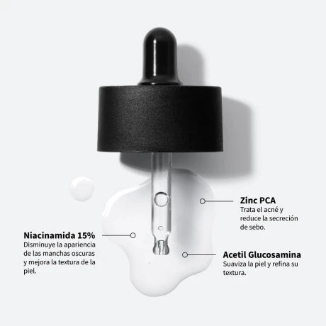 Sérum niacinamida 15% acetil glucosamina y zinc en uso – Mil Ideas