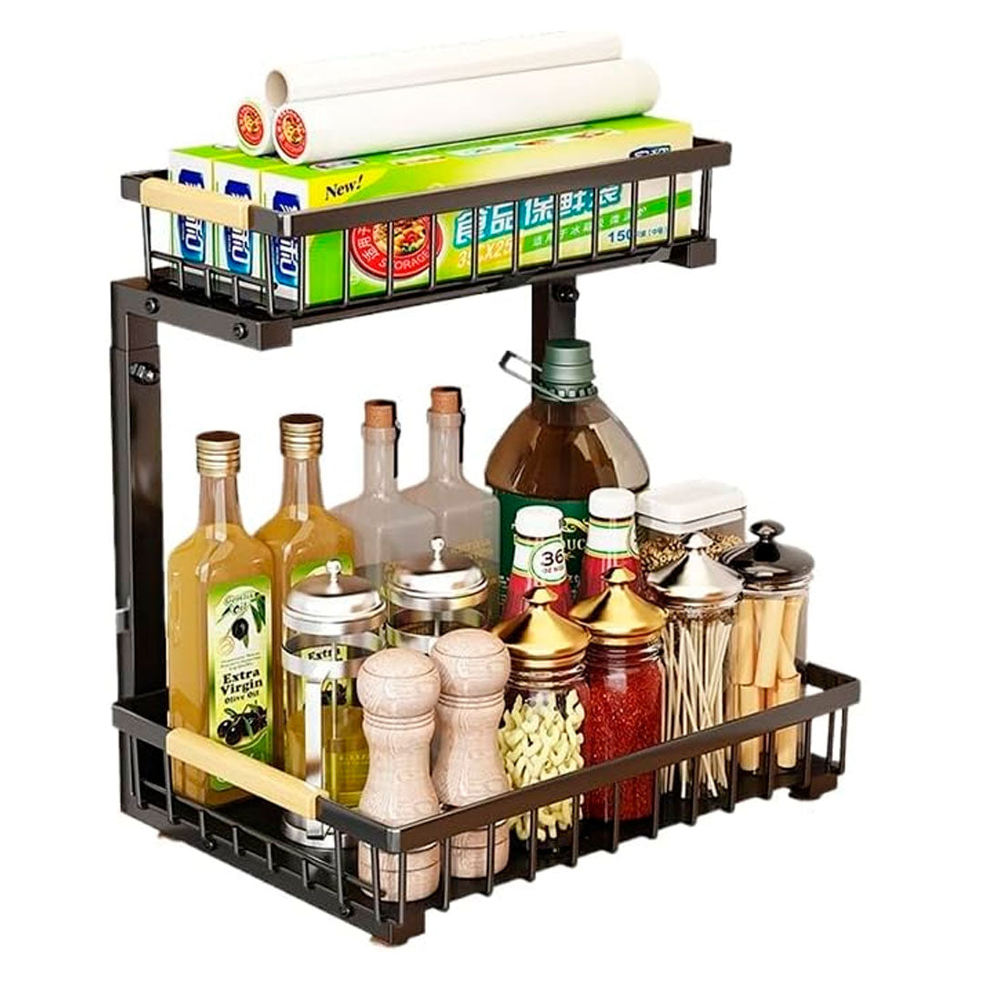 Organizador metálico bajo mesada en uso en cocina – Mil Ideas