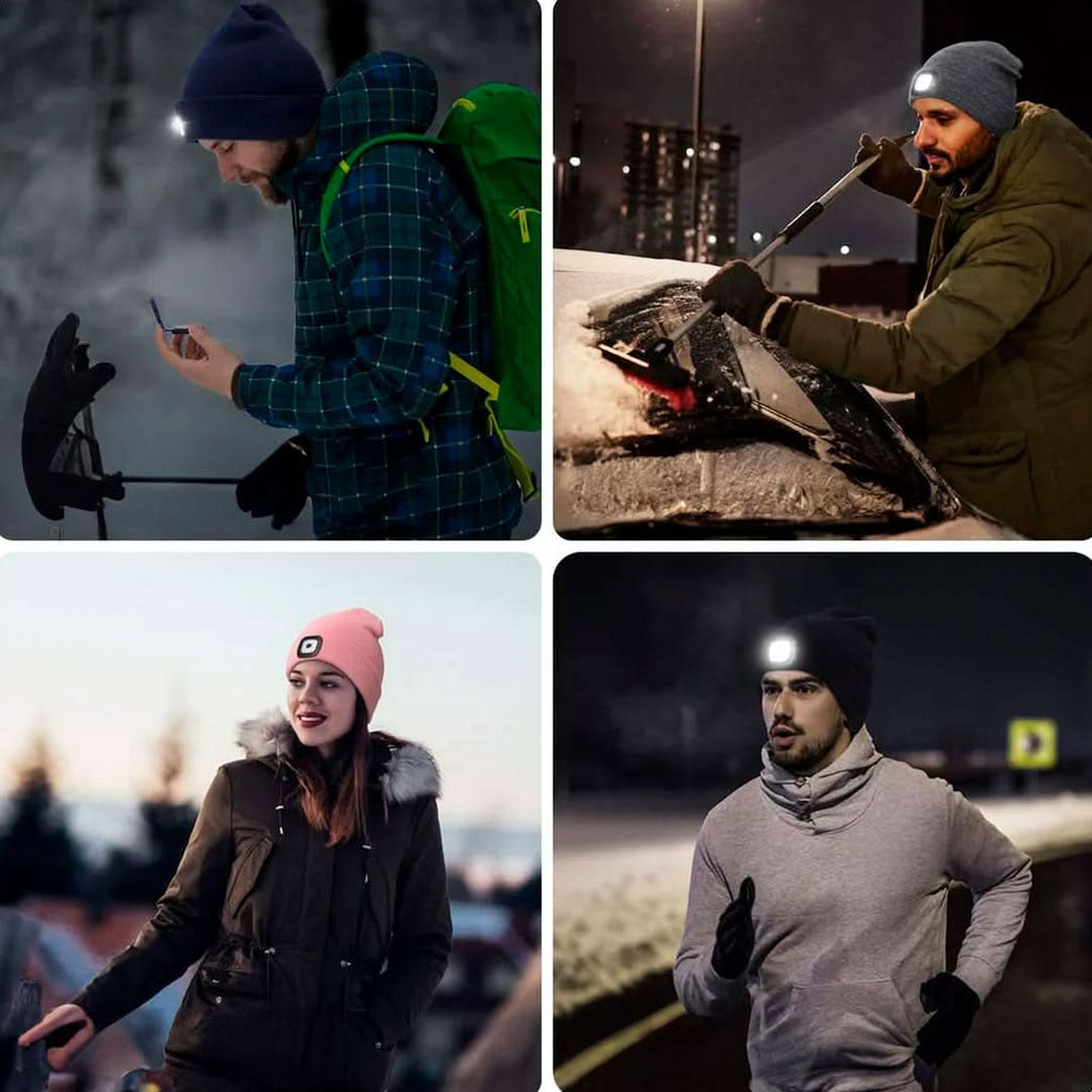Gorro con linterna LED recargable USB vista adicional – Mil Ideas